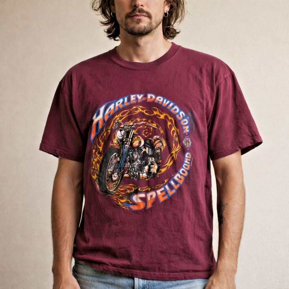 Vtg Harley Davidson Spellbound Flame T-shirt Size XL Single Stitch USA Fun Wear